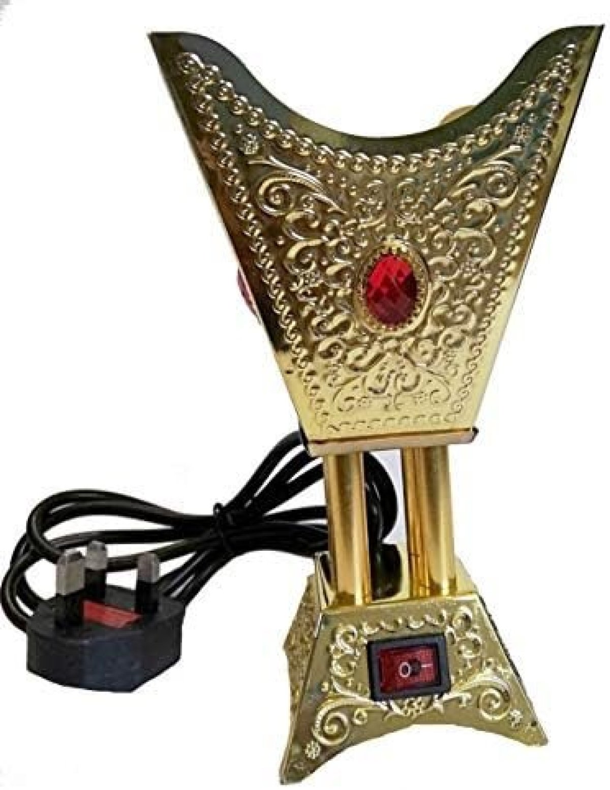 The incense burner is electric with a plate to put incense inside the