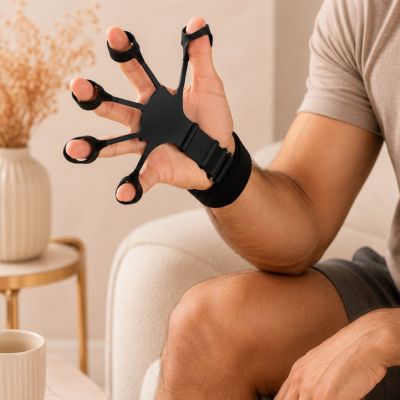 Adjustable Finger & Hand Grip Strengthener with Wrist Strap &ndash; 3 Resistance Levels 5.9 / 7.7 / 9.5 kg