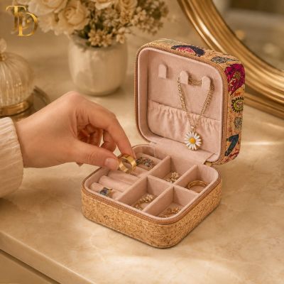 Cork Multi-Compartment Jewelry Organizer Box