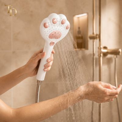 White Cat Paw Handheld Shower Head with Control Button