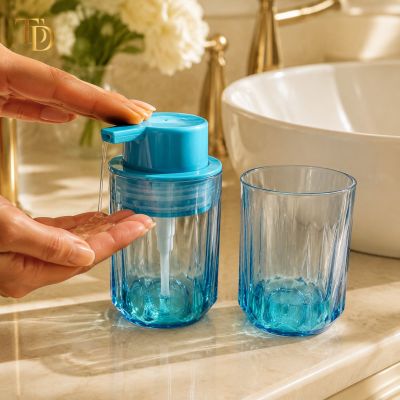 2-Piece Liquid Soap Dispenser & Bathroom Cup Set