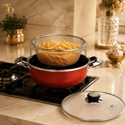 3-Piece Frying Pot Set with Basket & Glass Lid