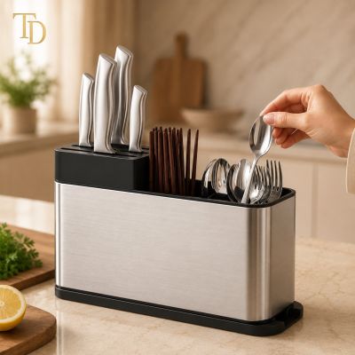 Stainless Steel Multi-Compartment Knife and Cutlery Organizer