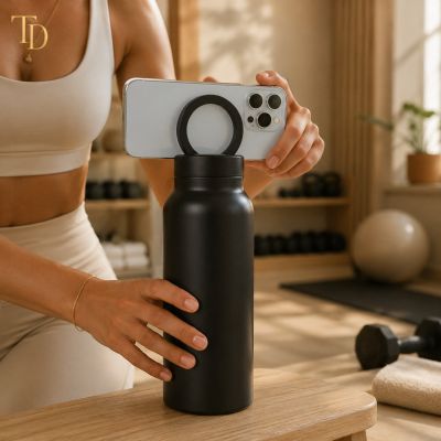 Magnetic Phone Holder Water Bottle &ndash; Black