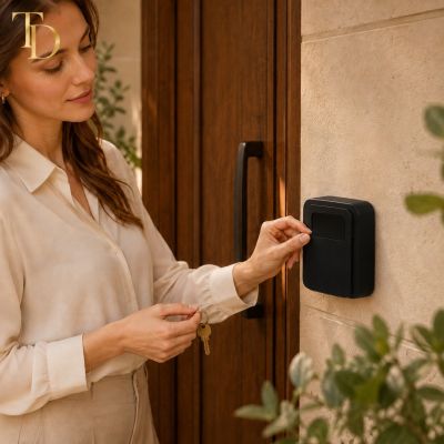 Wall-Mounted Key Lock Box with 4-Digit Combination &ndash; Black