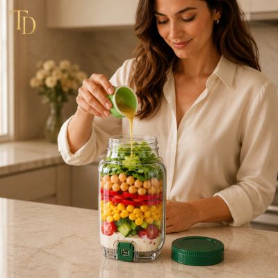 Salad Jar with Dressing Container and Side Opening &ndash; Green