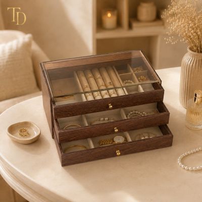 Multi-Drawer Jewelry & Accessories Organizer with Clear Lid &ndash; Brown