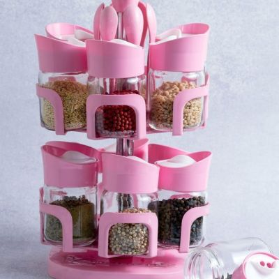 طقم توابل دريم مكون من 12 قطعة بلاستيك دائرية على شكل زهرة - شفاف