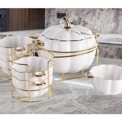 حامل شوربة بورسلين  مع 6 بولات