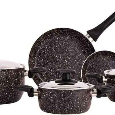 طقم وعاء طهي جرانيت مع مقلاة نوفال - أسود