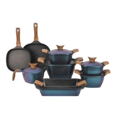 مجموعة حلل طهي جرانيت نيوكلاين، 13 قطع - تركواز	