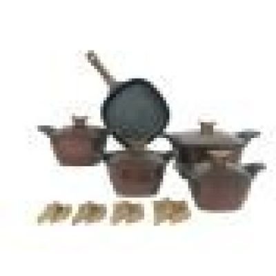 طقم حلل طهي جرانيت نيوكلين، 9 قطع - بورجندي	