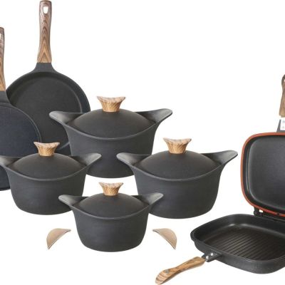 طقم حلل جرانيت تيتانيوم دائرية من نيوكلين، 11 قطعة