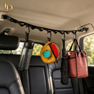 حزام تنظيم وتخزين للسيارة مع خطافات تعليق &ndash; قابل للتعديل &ndash; أسود