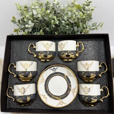  طقم فناجين شاي أو قهوة الطقم مكون من 12 قطعة: 6 فناجين و 6 أطباق صغيرة
