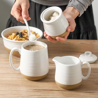 طقم سكر وكريمة من السيراميك، طقم تقديم القهوة مكون من 3 قطع 