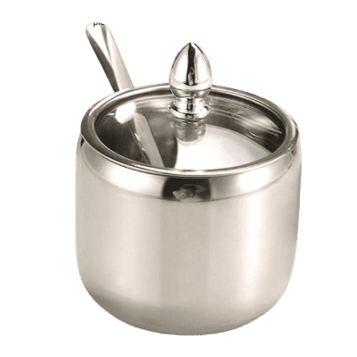 طقم 3 قطع استالس من السكر والشاي والقهوة مع 3 معالق واستاند