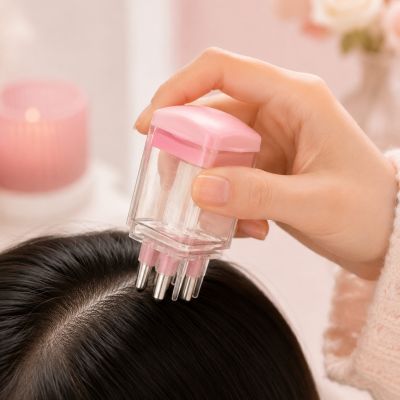 أداة توزيع زيت وسيروم فروة الرأس بمشط تدليك &ndash; لون بينك