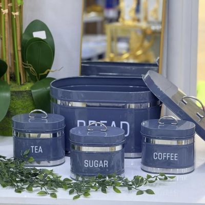 طقم مكون من 4قطع، الخامه صاج، عياشه، 3برطمانات للشاي والسكر والقهوه 