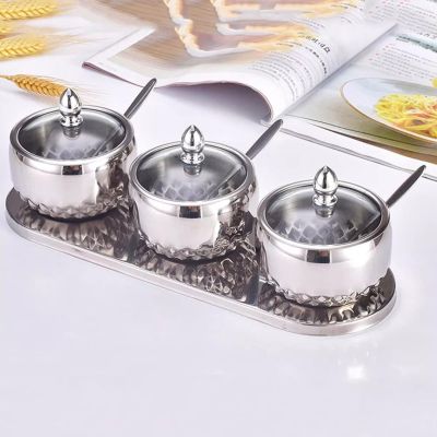 طقم بهارات مكون من 4قطع، 3برطمانات وحامل+3معالق 