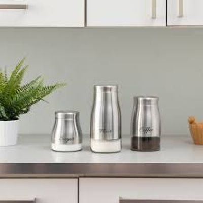 هوميز، علبة مطبخ زجاجية مطلية بالفولاذ المقاوم للصدأ، علب تخزين طعام محكمة الإغلاق، نافذة مرئية لتنظيم حاويات حبوب التوابل، مجموعة من 3 قطع - 800 مل، 1000 مل، 1500 مل زجاجDollars for imporTكود ‎B096T3XLP5