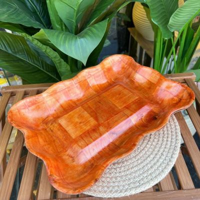 طبق خشب سرسوع مستطيل لتقديم التسالي 