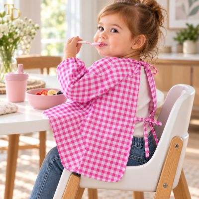 Long-Sleeve Kids Feeding & Activity Smock &ndash; Pink Gingham