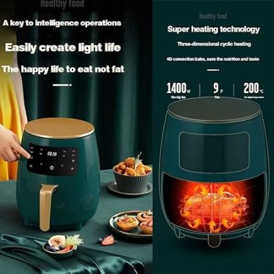 مقلاة هوائية من ميكي - شاشة لمس LCD مع مؤقت، قلي هوائي ساخن للغاية، طهي، مقرمش، شواء، تحميص، لمسة نهائية شديدة اللمعان، مقلاة هوائية سعة كبيرة جدًا 4.5 لتر - أسود   DOLLAR FOR IMPORT  كود B09FLV9TGG 