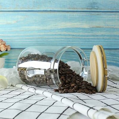 ايديلوكس برطمان قهوة زجاجي محكم الغلق لحبوب البن، برطمانات تخزين زجاجية محكمة الغلق مع غطاء من الخيزران، برطمان قهوة زجاجي محكم الغلق سعة 1000 مل، مجموعة من قطعتين للقهوة والمكسرات DOLLAR FOR IMPOR T كود B081Q1BQ2B