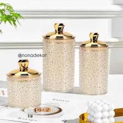 برطمان تخزين زجاجي مزخرف بغطاء ذهبي، تصميم فقاعات، مجموعة علب المطبخ، 3 قطع A2 DOLLAR FOR IMPORT كود  B0DXD9C2QM