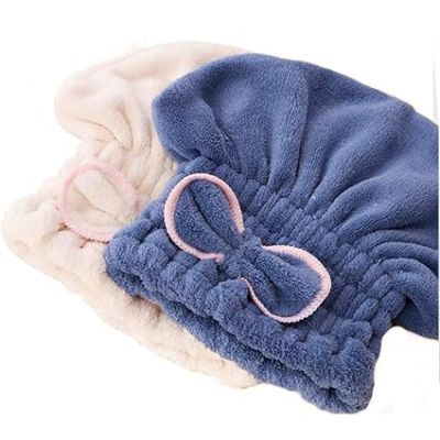 قبعات تجفيف الشعر من MAKINGTEC، قطعتان من الألياف الدقيقة، فائقة النعومة والامتصاص، سريعة الجفاف، لفافة شعر، قبعة استحمام للفتيات والنساء (أزرق وبيج)  DOLLAR FOR IMPORT كود B08PF9T1RN