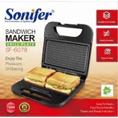 صانعة الساندويتشات سونيفر 750 واط، سونيفر SF-6147 - أسود     DOLLAR FOR IMPORT كود B0CJYBP2NS