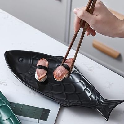  أطباق أوبيرفيا - طبق على شكل سمكة، طبق سمك، طبق تقديم ، طبق تخزين مزخرف للوجبات الخفيفة للمطبخ، لون أسود Dollars for import كود ‎B0F4X8JK4M