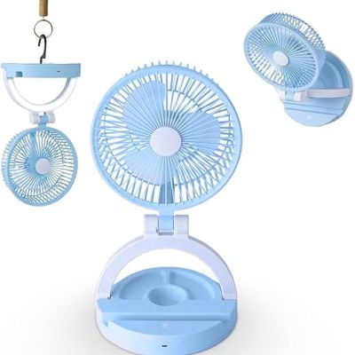 مروحة كهربائية صغيرة قابلة للطي مصباح محمولة مع إضاءة LED ذات 3 سرعات للتعديل توفر طاقة رياح قوية الحجم وقابلة وموفرة للطاقة لون أزرق 5.5 واط Dollars for import B0DK3W928F