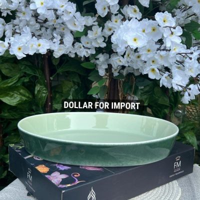 طاجن بورسلين حراري بيضاوي كبير من فتحي محمود   اللون: من جوه مينت جرين ومن برّه زيتي 🍃   ينفع للفرن وللتقديم كمان، تحفة في الشكل والاستعمال 💚   Dollars for import