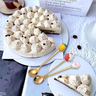 طقم ملاعق حلويات من فولاذ مقاوم للصدأ من 6 قطع، ملعقة حلويات جميلة للفواكه والكيك والقهوة والمشروبات الساخنة والآيس كريم وغيرها من الحلويات