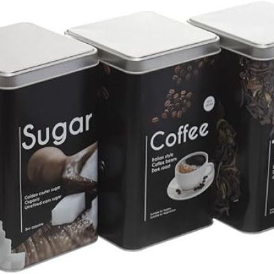 طقم توابل وشاي وسكر وقهوة من صاج 3 قطع - لون أسود