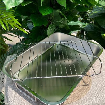 صينية تحميص من الفولاذ المقاوم للصدأ مع رف شواء، صينية متعددة الأغراض للفرن والشواية متينة وسهلة التنظيف، 32 × 40 سم Dollars for impor B0F21L39QY