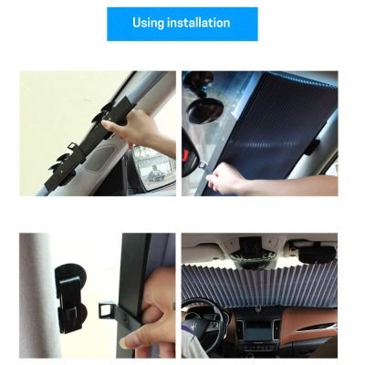 شماسة قابلة للسحب لزجاج مقدمة السيارة بتصميم يشبه الستائر، سهلة التركيب والاستخدام ويمكن قصها، 27.56 بوصة/70 سم للزجاج مقدمة السيارة وسيارات الدفع الرباعي والشاحنات