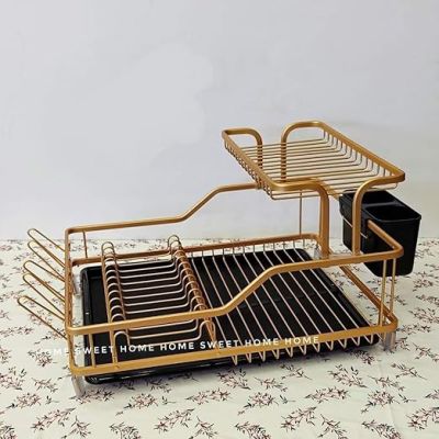 مطبقه دورين دهبى عملية جدا هشيل كل مواعين مطبخ بكل سهولة ضد الصدا مزودة بصينية بلاستيك لتتجميع الماء Dollars for importB0CGPTDYWX