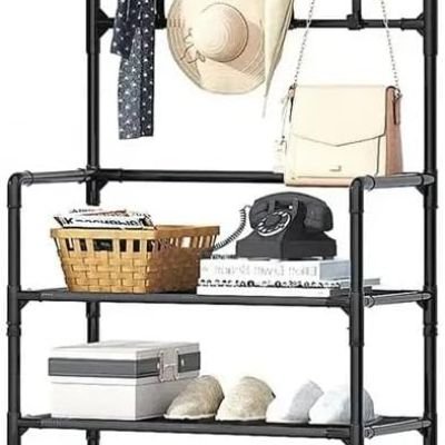 رف ملابس ارضي معدني، منظم تخزين من 5 طبقات مع قضيب تعليقDollars for importB0FDH2GF13