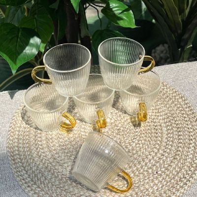 طقم فناجين قهوة زجاج بيد ملونة