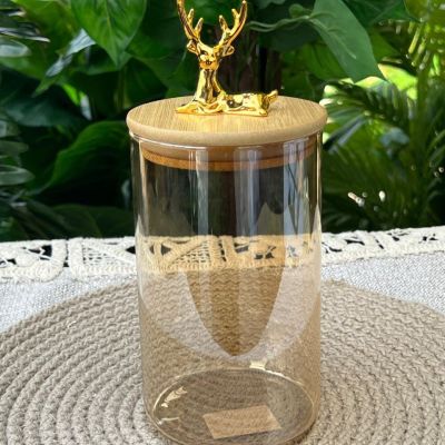 بطرمان بقوليات عسلي شفاف بغطاء خشب محكم الغلق  