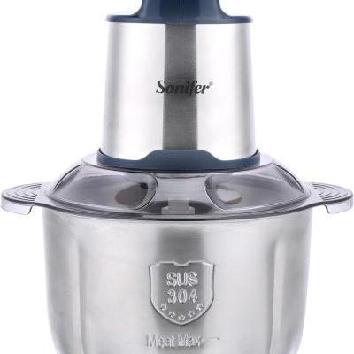 مفرمة كهربائية 600 واط مع وعاء سعة 4 لتر من سونيفر، موديل SF-8122، فضي