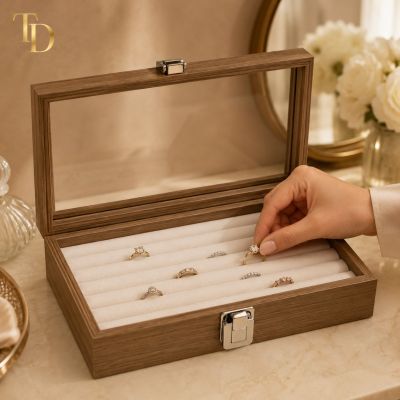 Wooden Ring & Accessories Organizer Box with Clear Lid